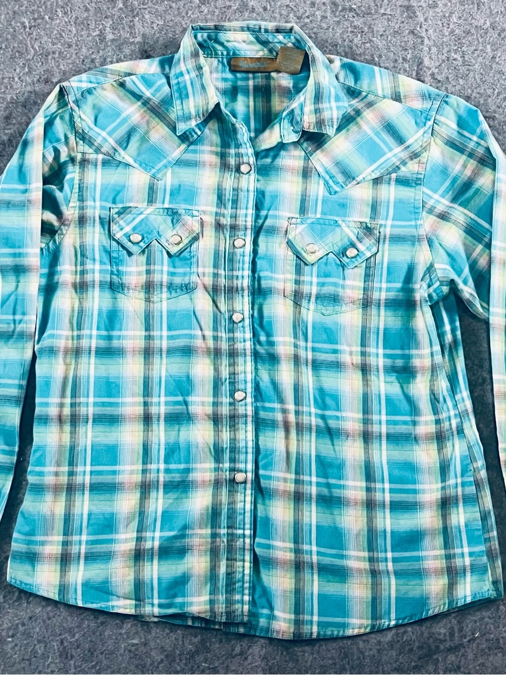 Wrangler Turquoise Plaid Button-Down Western Shirt